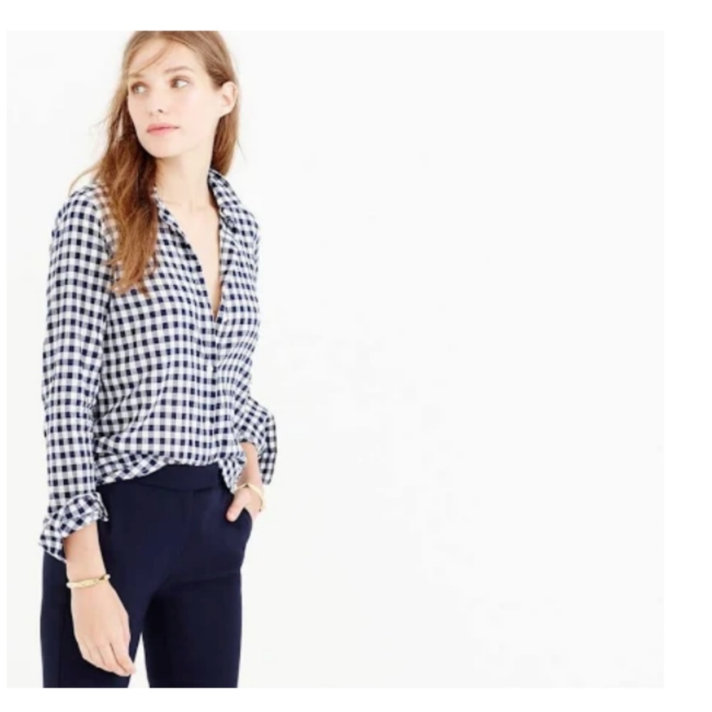 J. Crew Relaxed Boy Gingham Navy Shirt Top